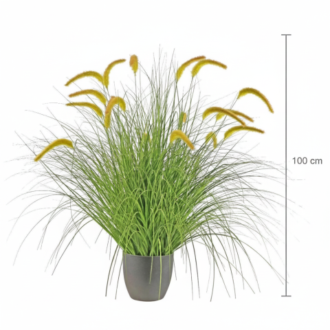 Aranjament Floral, 100cm, Iarba curbata si Spice, Tip "coada de vulpe", Plastic, Verde [2]
