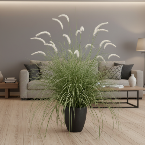 Decoratiuni Sarbatori & Sezoniere - Aranjament Floral, 120cm, Iarba curbata si Spice, Tip "coada de vulpe", Plastic, Verde si Alba