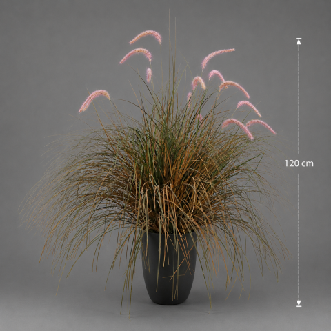 Aranjament Floral, 120cm, Iarba curbata si Spice, Tip "coada de vulpe", Plastic, Verde si Roz [1]