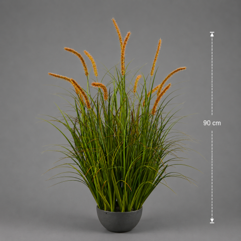 Aranjament Floral ,13 tulpini, 90cm, Iarba curbata si Spice, Tip "coada de pisica", Plastic, Verde Tomnal [1]