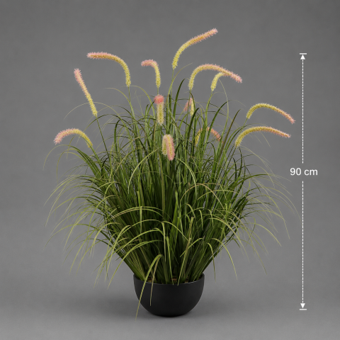 Aranjament Floral ,13 tulpini, Iarba curbata si Spice, Tip "coada de pisica", Plastic, Verde [1]