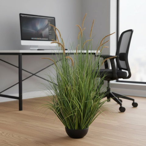 Decoratiuni Sarbatori & Sezoniere - Aranjament Floral, 17 tulpini, 120cm, Iarba curbata si Spice, Tip "coada de pisica", Plastic, Verde Tomnal