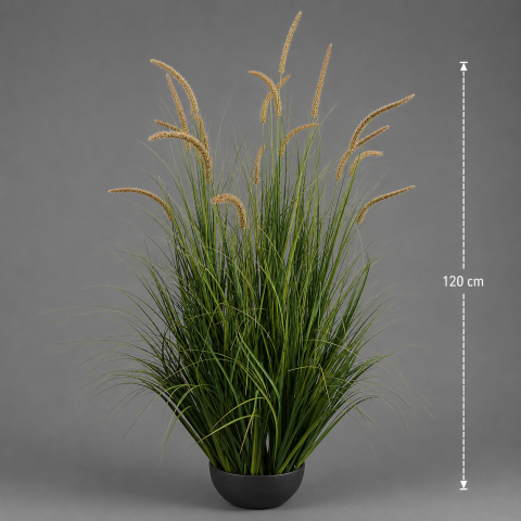 Aranjament Floral, 17 tulpini, 120cm, Iarba curbata si Spice, Tip "coada de pisica", Plastic, Verde Tomnal [1]