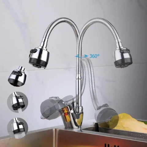 Baterie Bucatarie Crom Lucios LB003, Pipa Flexibila, Cartus Ceramic, Set Complet cu Racorduri si Sistem de Fixare [1]