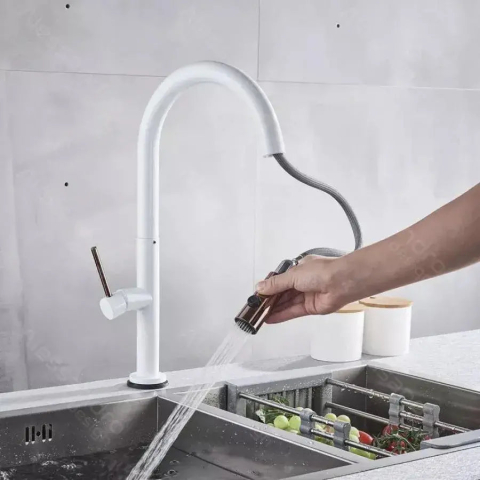 Baterie Bucatarie cu Dus Extractibil, Alama Sanitara, Alb, CF/1035/A [1]