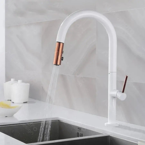 Obiecte sanitare - Baterie Bucatarie cu Dus Extractibil, Alama Sanitara, Alb, CF/1035/A