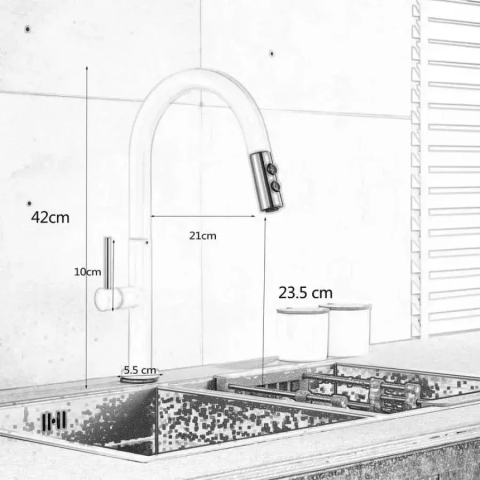 Baterie Bucatarie cu Dus Extractibil, Alama Sanitara, Alb, CF/1035/A [3]