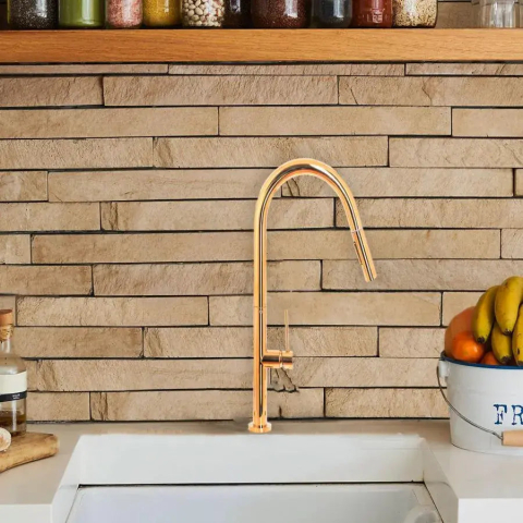 Baterii baie & bucatarie - Baterie Bucatarie cu Dus Extractibil, Alama Sanitara, Auriu, CF2043