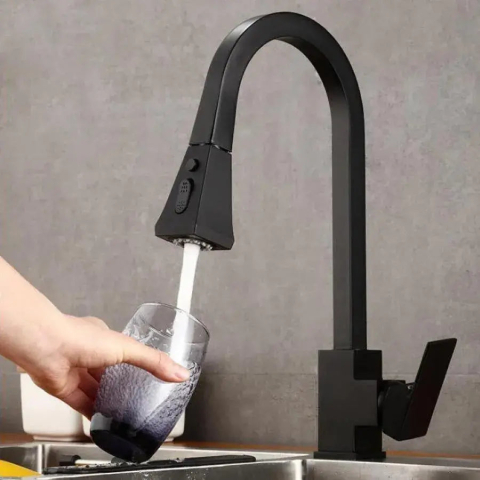 Baterie Bucatarie cu Dus Extractibil, Alama Sanitara, Negru, OD/2040 [2]