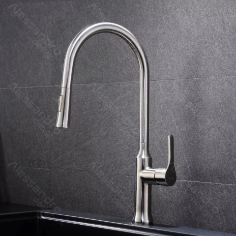 Obiecte sanitare - Baterie Bucatarie cu Dus Extractibil, Inox SUS304, Satinat, CF023