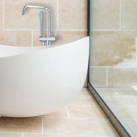 Baterie de Podea cu Para si Furtun, Alama Sanitara, Crom, CF2039 [2]