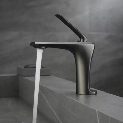 Obiecte sanitare - Baterie Lavoar, Alama Sanitara, Gri Satinat, 10007N