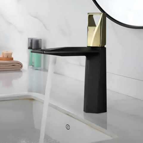 Obiecte sanitare - Baterie Lavoar, Alama Sanitara, Negru cu Auriu, 10107H/G