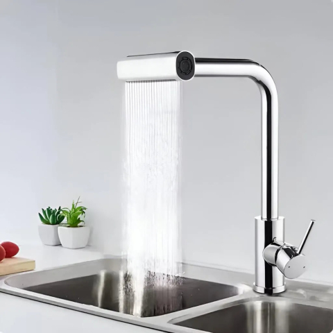 Baterii baie & bucatarie - Baterie Lavoar Cartus Ceramic Pipa Rotativa Crom Lucios Racorduri Incluse EC03