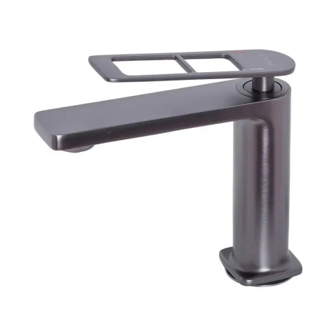 Baterii baie & bucatarie - Baterie Lavoar Monocomanda Cartus Ceramic Alama Sanitara Gri Satin Racorduri si Kit Fixare Incluse 9707N