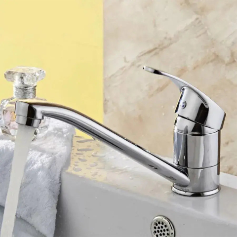 Baterii baie & bucatarie - Baterie Lavoar, Pipa Pivotanta, Lungime 15CM, Cartus Ceramic, Crom, Racord Inclus
