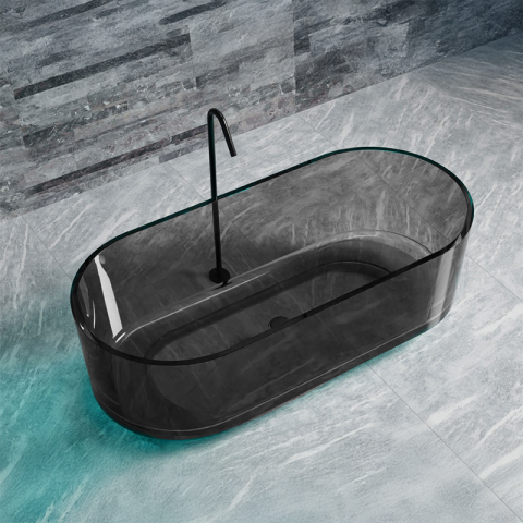 Obiecte sanitare - Cada Freestanding, Ovala, Smoke Grey, Rasina, 170x78x56cm