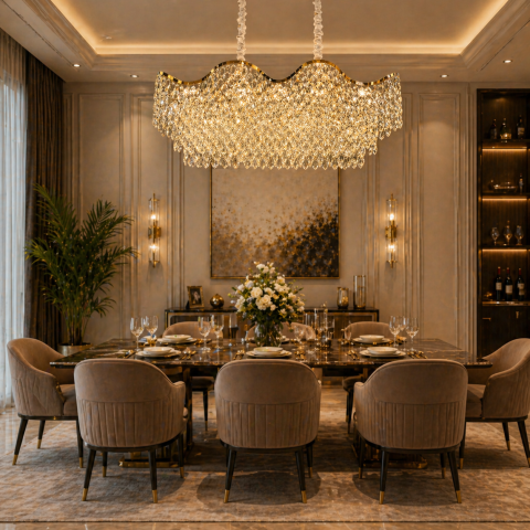 Candelabru Cristal 16xE14 VELOURA Supremo Reale, 120x35 cm, Auriu, Inaltime Reglabila, Metal si Cristal [2]