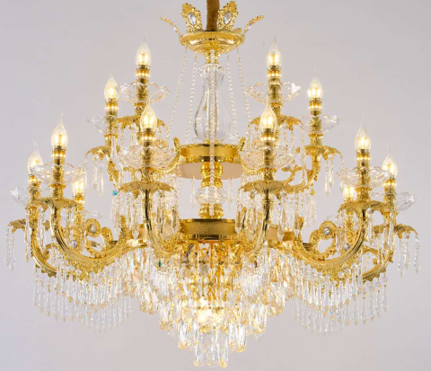 Lampi, Aplice si Corpuri de iluminat Smart - Candelabru Cristal 19xE14, D95cm, Auriu Lucios, Inaltime Reglabila, Metal si Cristal