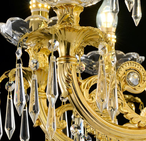 Candelabru Cristal 9xE14, D68cm, Auriu Lucios, Inaltime Reglabila, Metal si Cristal [3]