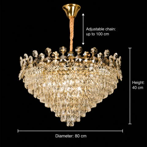 Candelabru Cristal ACE Regalis 22xE14, Diametru 80cm, Inaltime 40cm, Auriu Lucios, Inaltime Reglabila, Design Elegant [3]