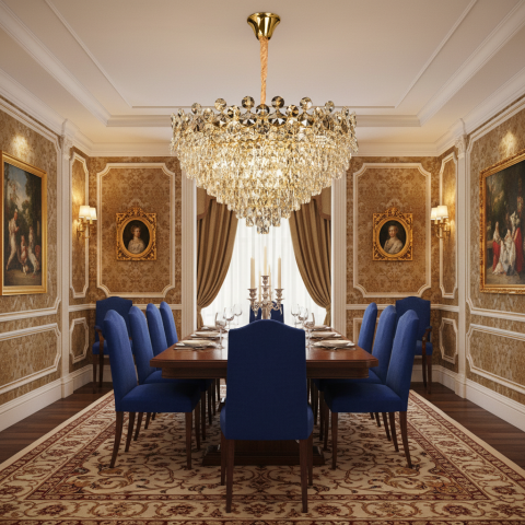 Candelabru Cristal ACE Regalis 22xE14, Diametru 80cm, Inaltime 40cm, Auriu Lucios, Inaltime Reglabila, Design Elegant [2]
