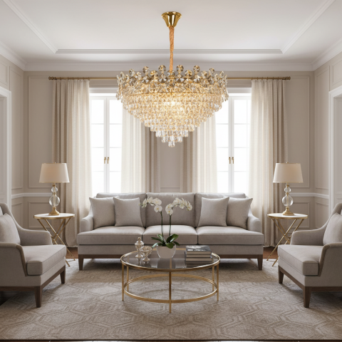 Produse Alessandro - Candelabru Cristal ACE Regalis 22xE14, Diametru 80cm, Inaltime 40cm, Auriu Lucios, Inaltime Reglabila, Design Elegant