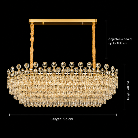 Candelabru Cristal ACE Supremo 10xE14, Dimensiuni 95x35cm , Inaltime 40cm, Auriu Lucios, Inaltime Reglabila, Design Elegant [3]
