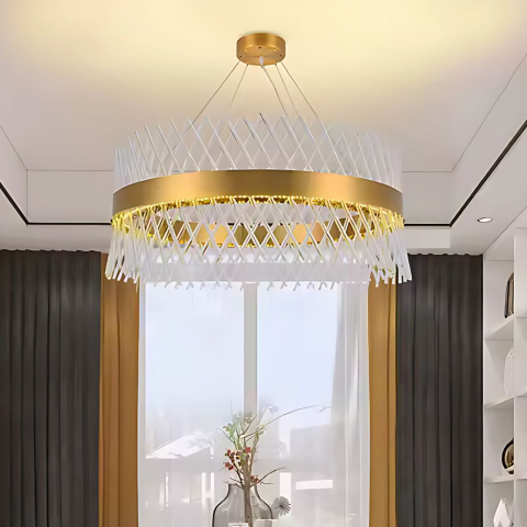 Candelabre LED Cristal Moderne - Candelabru Cristal ALHAMBRA Supremo, LED, 102W, Diametru 80cm, Lumina Calda/Rece/Neutra, Dimabil, Inaltime Reglabila, Auriu