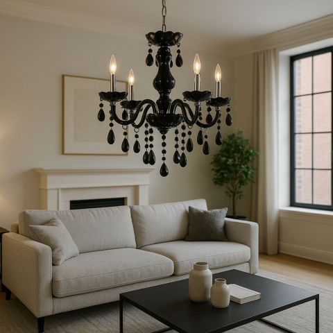 Candelabru Cristal ALNWICK Eleganza, 5xE14, Diametru 48cm, Negru, Inaltime Reglabila [2]