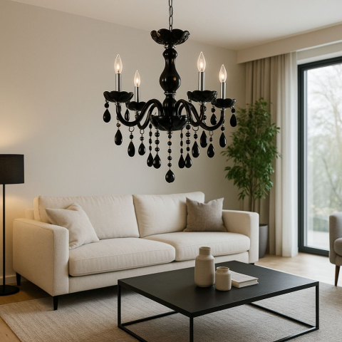 Produse Alessandro - Candelabru Cristal ALNWICK Eleganza, 5xE14, Diametru 48cm, Negru, Inaltime Reglabila