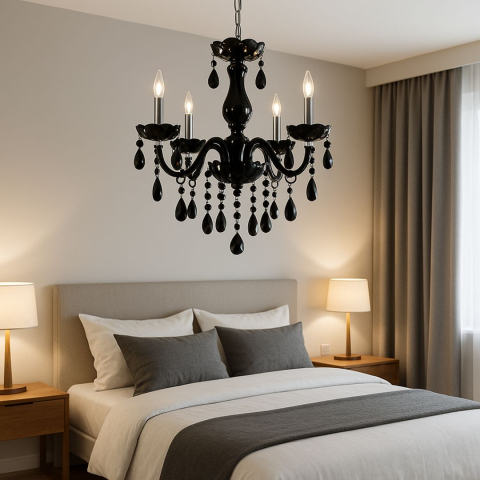 Candelabru Cristal ALNWICK Eleganza, 5xE14, Diametru 48cm, Negru, Inaltime Reglabila [1]