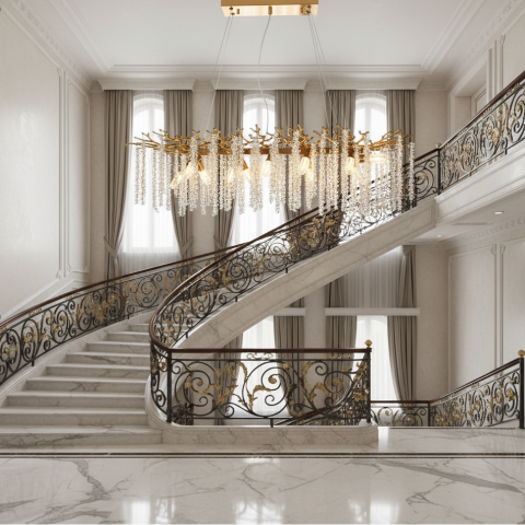 Candelabru Cristal ARBUS Regalis, 120x40cm, 12xE14, Auriu, Metal si Cristal [1]