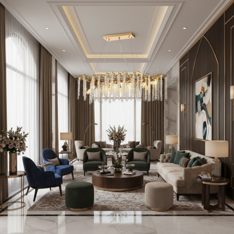 Candelabre LED Cristal Moderne - Candelabru Cristal ARBUS Regalis, 120x40cm, 12xE14, Auriu, Metal si Cristal