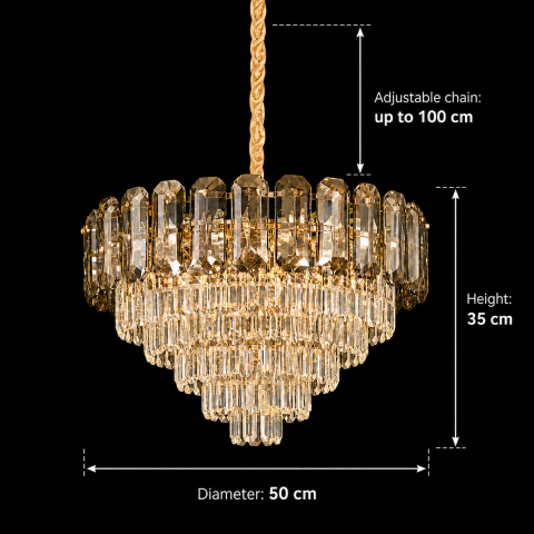 Candelabru Cristal AURUM Eleganza 9xE14, Diametru 50cm, Inaltime 35cm, Auriu Lucios, Inaltime Reglabila, Design Elegant [3]