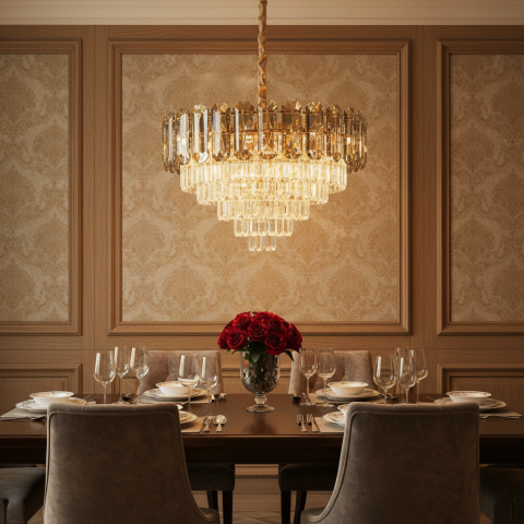 Candelabru Cristal AURUM Eleganza 9xE14, Diametru 50cm, Inaltime 35cm, Auriu Lucios, Inaltime Reglabila, Design Elegant [2]