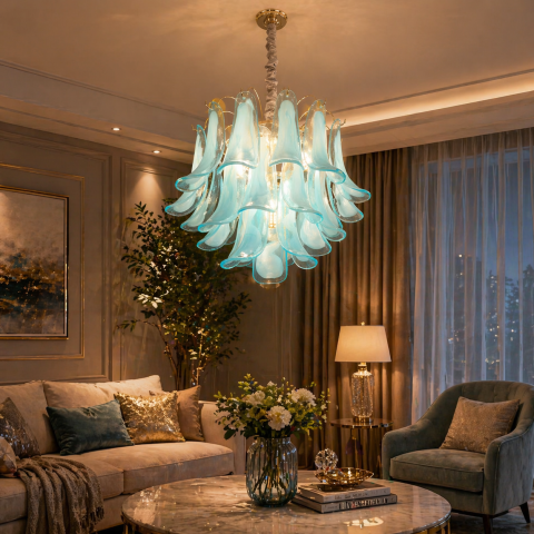 Candelabru Cristal AZURE Magno 7xE14, D60 cm, Albastru, Inaltime Reglabila, Metal si Cristal [3]