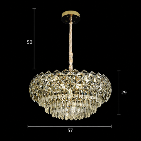 Candelabru Cristal BANO Eleganza, 60W, 7xE14, Lumina Rece/Calda/Neutra, Inaltime Reglabila, Metal si Cristal, Auriu [3]