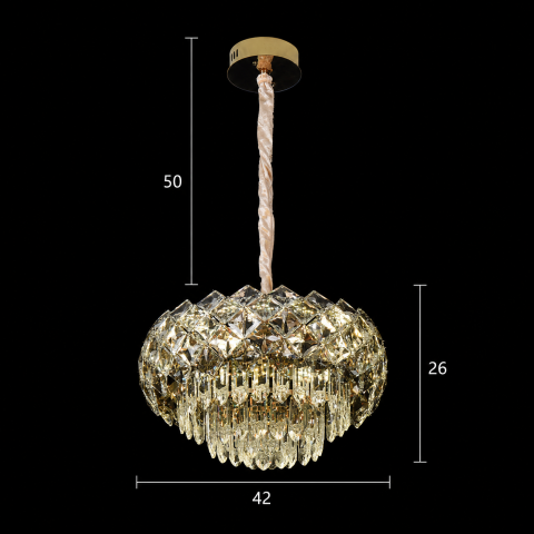 Candelabru Cristal BANO Nobile, 24W, 4xE14, Lumina Rece/Calda/Neutra, Inaltime Reglabila, Metal si Cristal, Auriu [3]