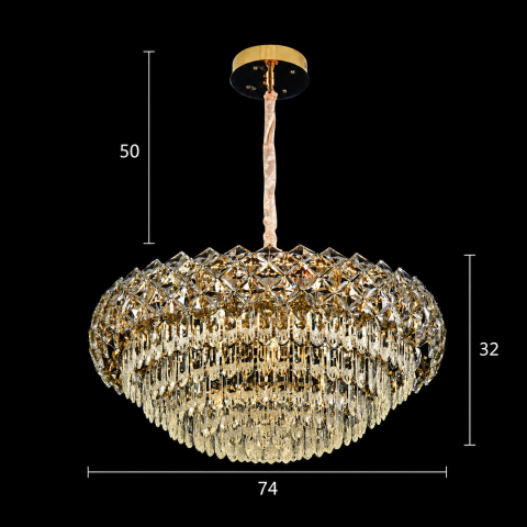 Candelabru Cristal BANO Regalis, 108W, 9xE14, Lumina Rece/Calda/Neutra, Inaltime Reglabila, Metal si Cristal, Auriu [3]