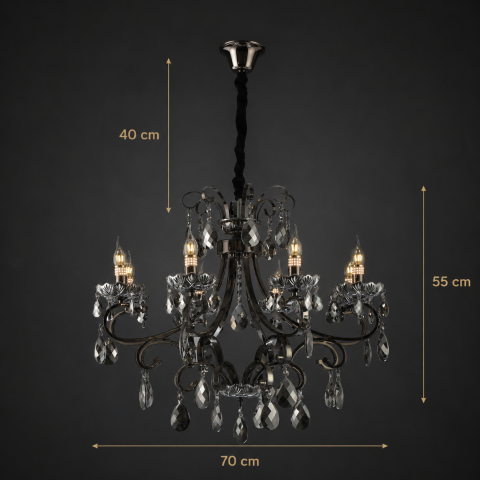Candelabru Cristal BARO Magno, Φ70cm, 6xE14, Inaltime Reglabila, Metal si Cristal, Negru [3]
