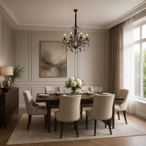 Candelabru Cristal BARO Magno, Φ70cm, 6xE14, Inaltime Reglabila, Metal si Cristal, Negru [1]