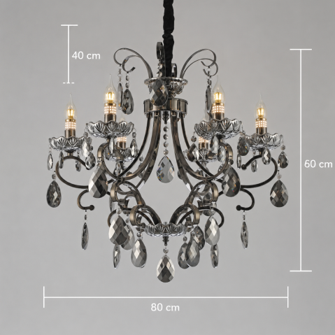 Candelabru Cristal BARO Regalis, Φ80cm, 8xE14, Inaltime Reglabila, Metal si Cristal, Negru [3]