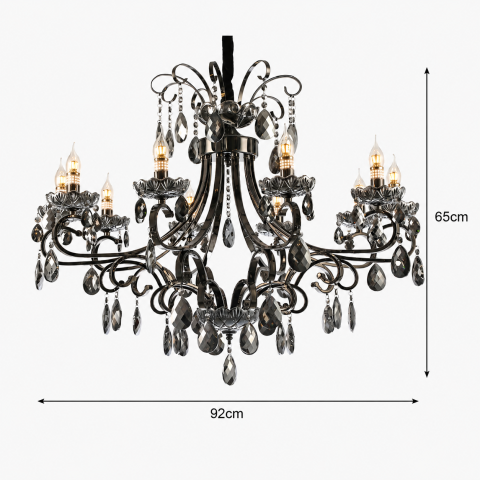 Candelabru Cristal BARO Supremo, Φ92cm, 10xE14, Inaltime Reglabila, Metal si Cristal, Negru [3]