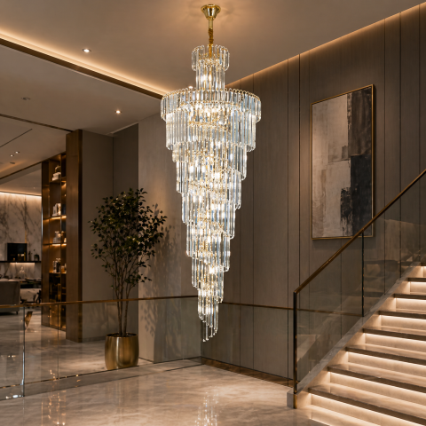 Candelabru Cristal BELLARIVA 27xE14, D60 cm, Auriu, Metal si Cristal [3]
