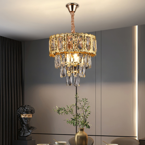 Candelabre LED Cristal Moderne - Candelabru Cristal BELVEDERE Petito 3xE14, Diametru 30cm, Auriu Lucios, Inaltime Reglabila