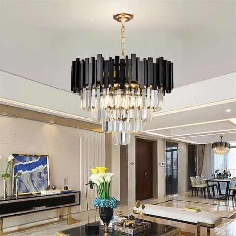 Candelabre LED Cristal Moderne - Candelabru Cristal BLOIS Eleganza 8xE14, Diametru 50cm, Negru, Inaltime Reglabila