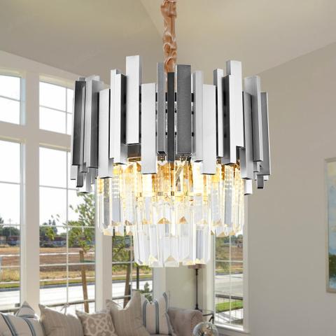 Candelabre LED Cristal Moderne - Candelabru Cristal BLOIS Petito 3xE14, Diametru 30cm, Argintiu, Inaltime Reglabila