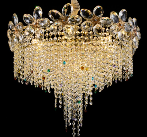 Candelabru Cristal BLOSSOM Magno,8xE14, 60cm, Auriu Lucios, Inaltime Reglabila, Metal si Cristal [1]