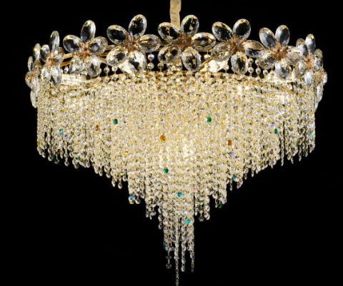 Candelabru Cristal BLOSSOM Regalis, 14xE14, 80cm, Auriu Lucios, Inaltime Reglabila, Metal si Cristal [2]